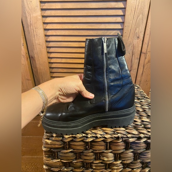 Zara Platform Black Boots Leather - Picture 4 of 10